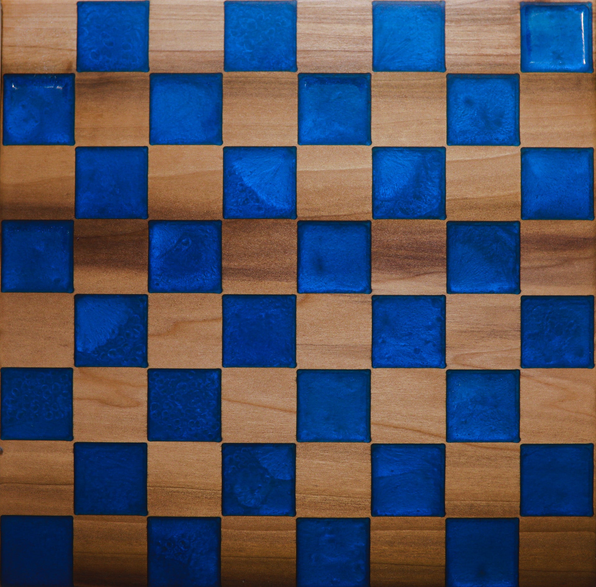 Blue Epoxy & Hardwood Chess Board