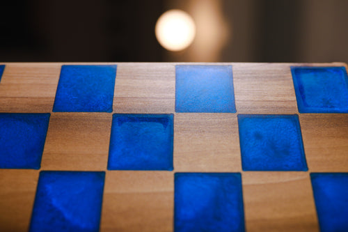 Blue Epoxy & Hardwood Chess Board