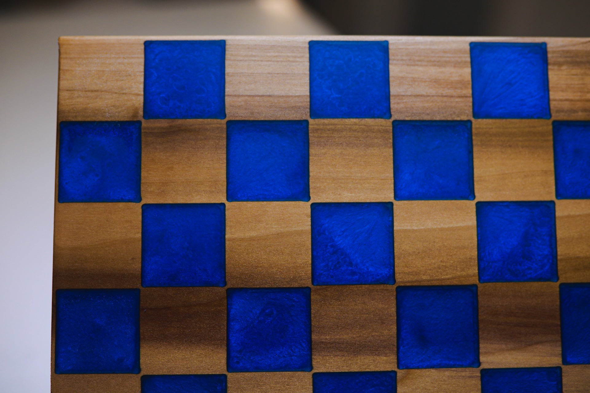 Blue Epoxy & Hardwood Chess Board