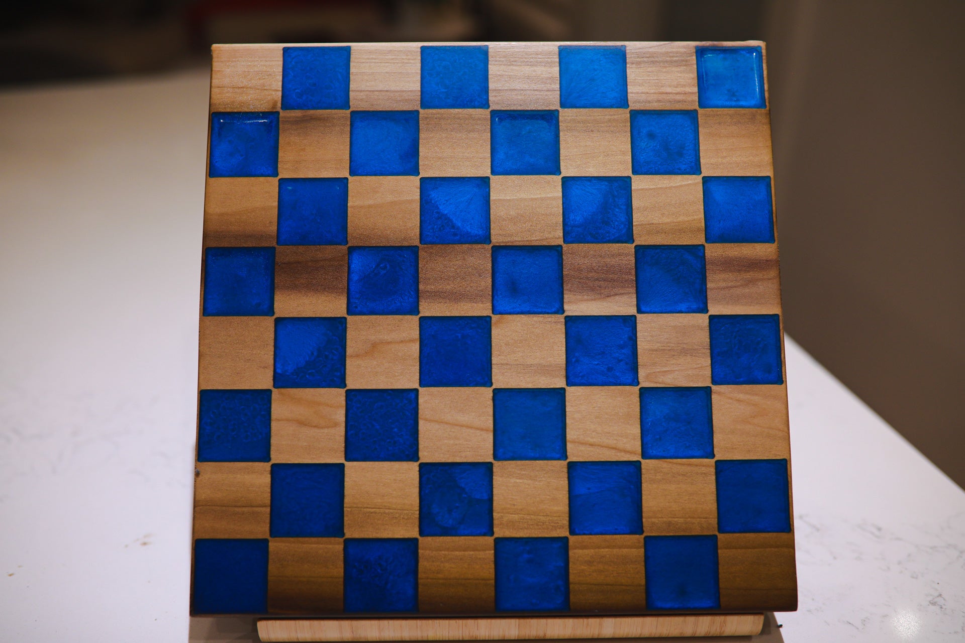Blue Epoxy & Hardwood Chess Board
