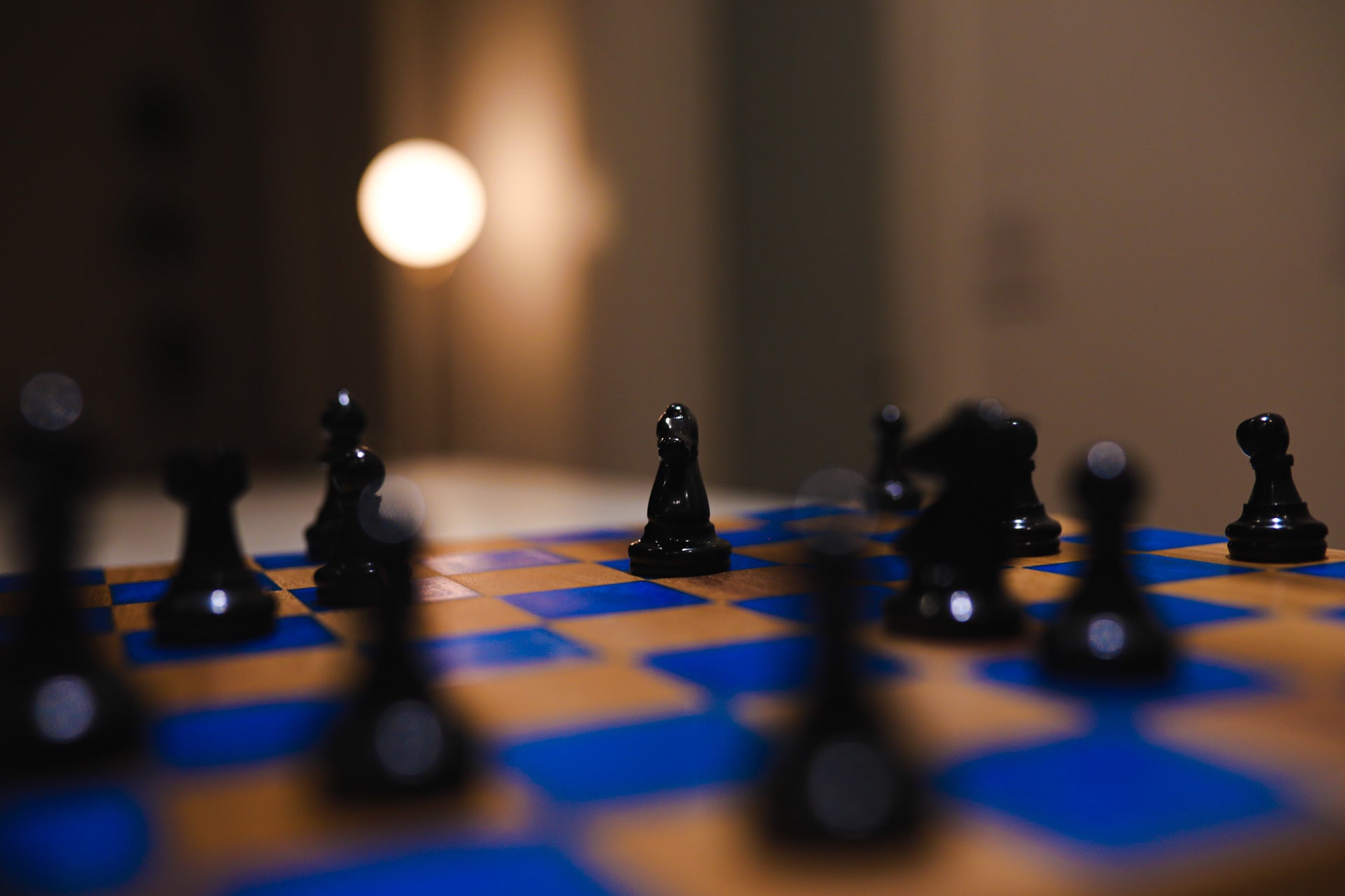 Blue Epoxy & Hardwood Chess Board