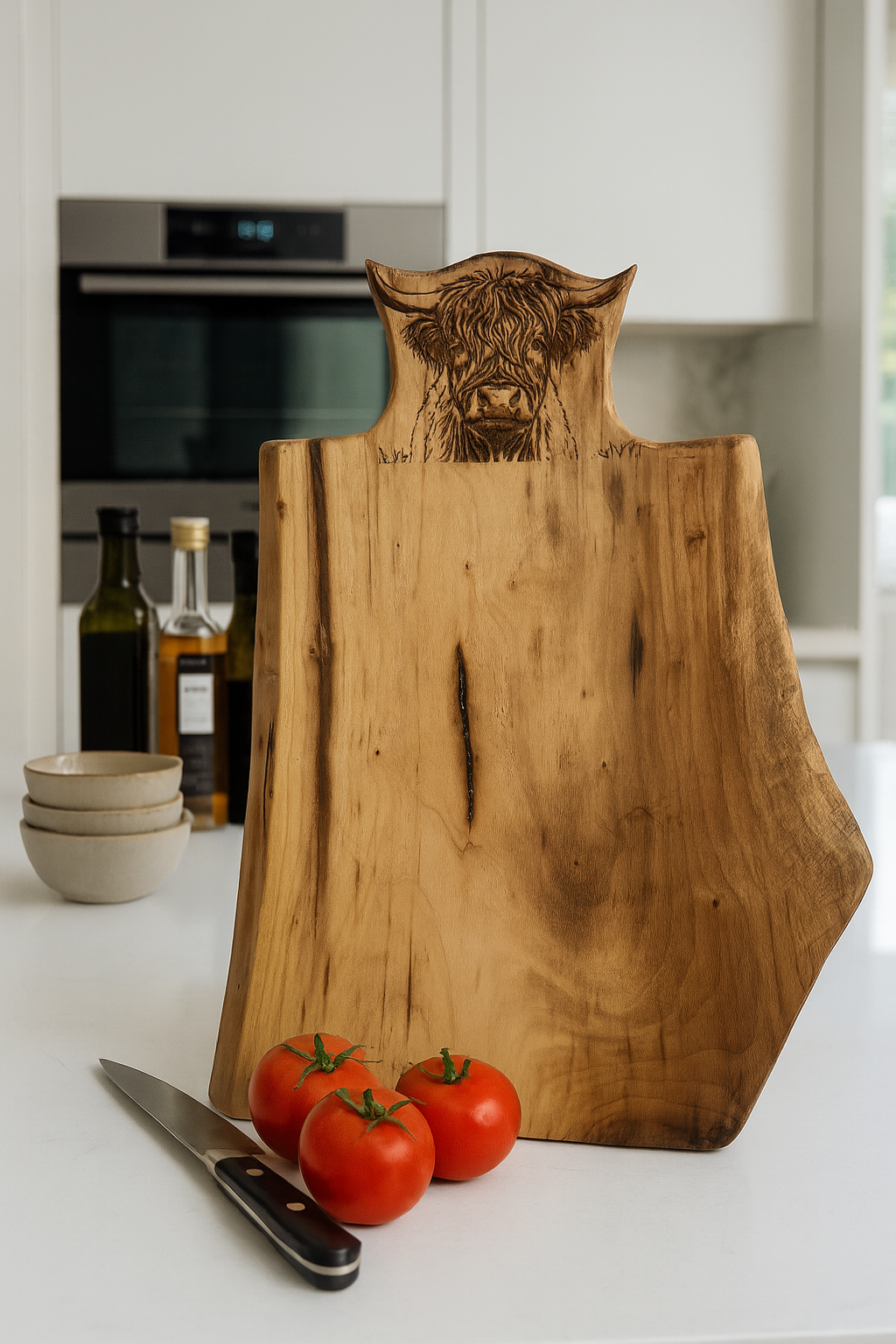 Highland Cow Walnut Charcuterie Board