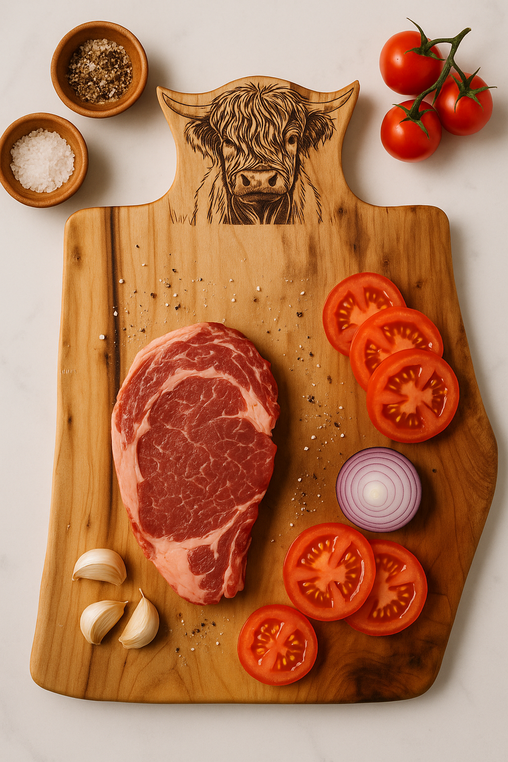 Highland Cow Walnut Charcuterie Board